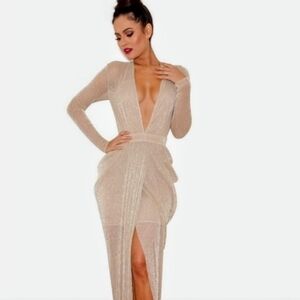 House of CB Shimmering Gold Long Sleeve Dress